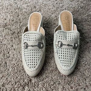 Schutz White Huarache Mules/Flats/Shoes